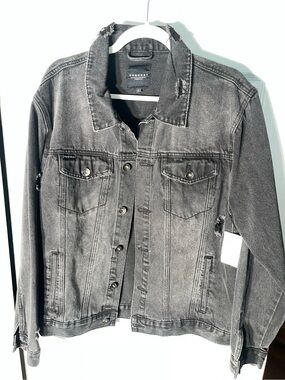 NWT Men’s Large D. REQUEST Faded BLACK DISTRESSED DENIM JACKET Size L